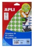 Samolep.etikety APLI kulaté zelené průměr 19mm pastelové 100 ks/A4